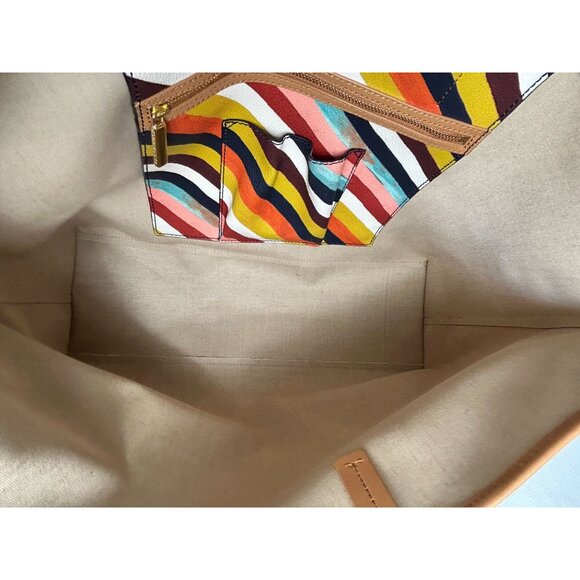 Tory Burch Kerrington Square Striped Large Tote in Diamond Combo - Picture 10 of 10